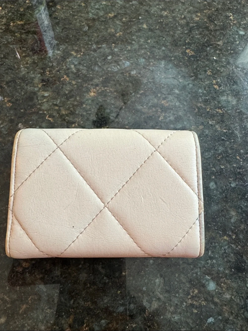 CHANEL Quilted Small Wallet in Light Beige with Black CC Logo